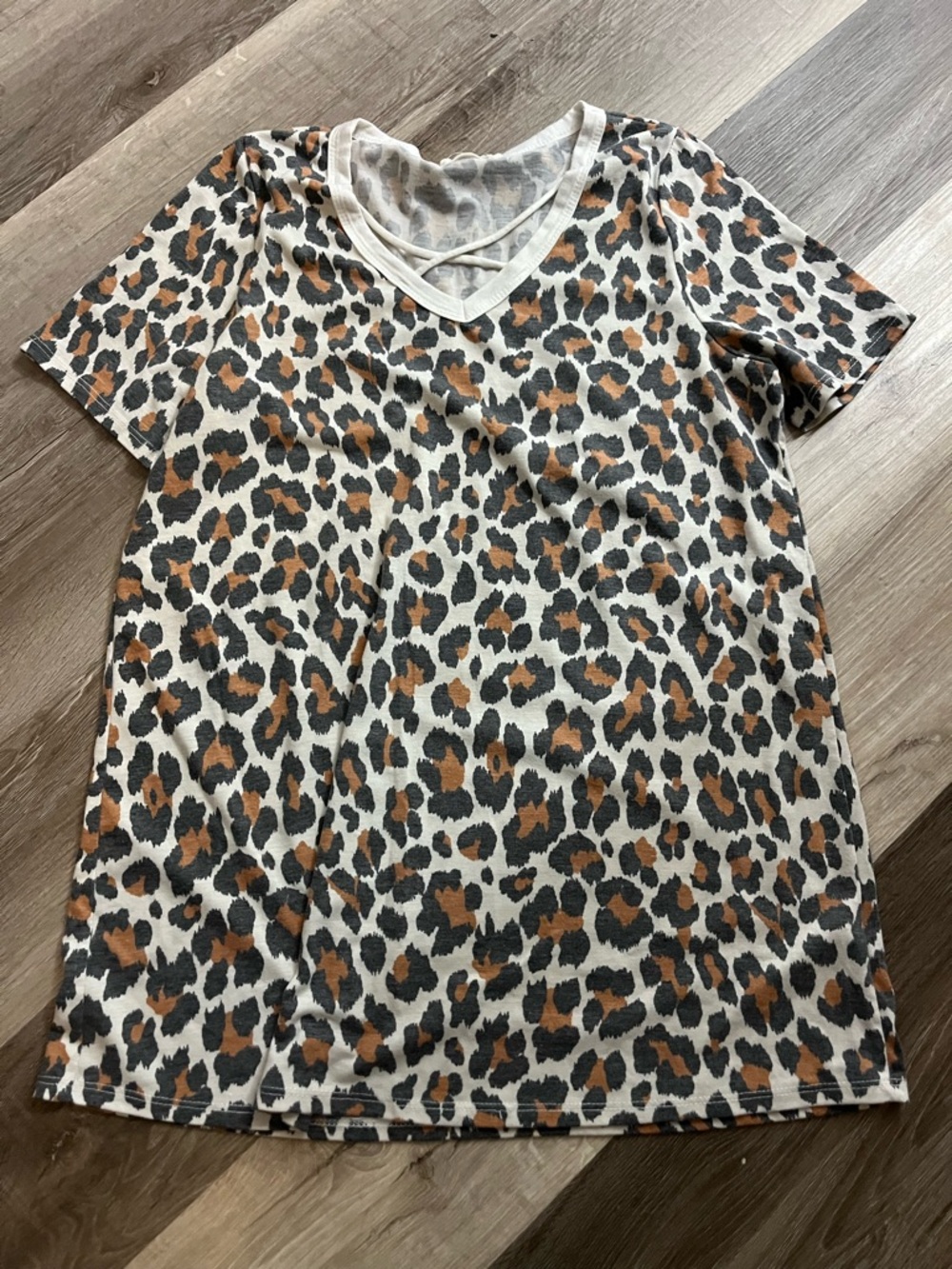 First Looks Leopard Print V-Neck Top - Cream, Brown & Black